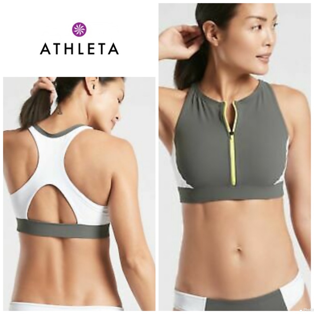 Athleta Colorblock zip front Bikini top